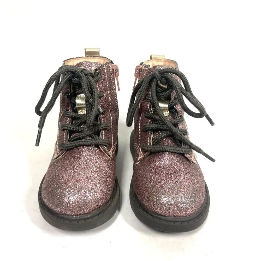 Carter’s ZOLA Pink Glitter Multi Lace Up Zip Combat Boots Toddler Girls Size 5
